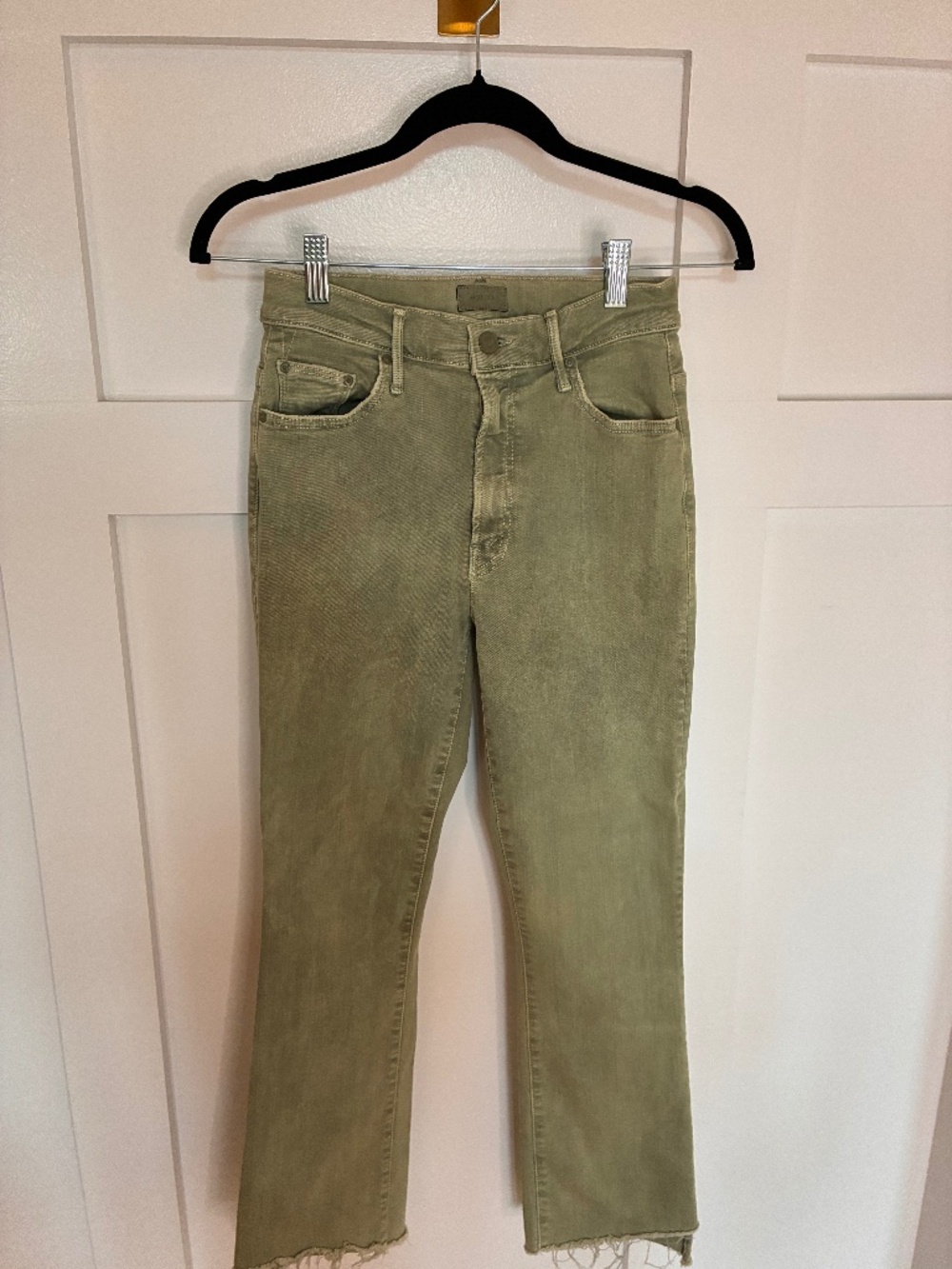 Mother olive green Insider Crop Step Fray hem jeans